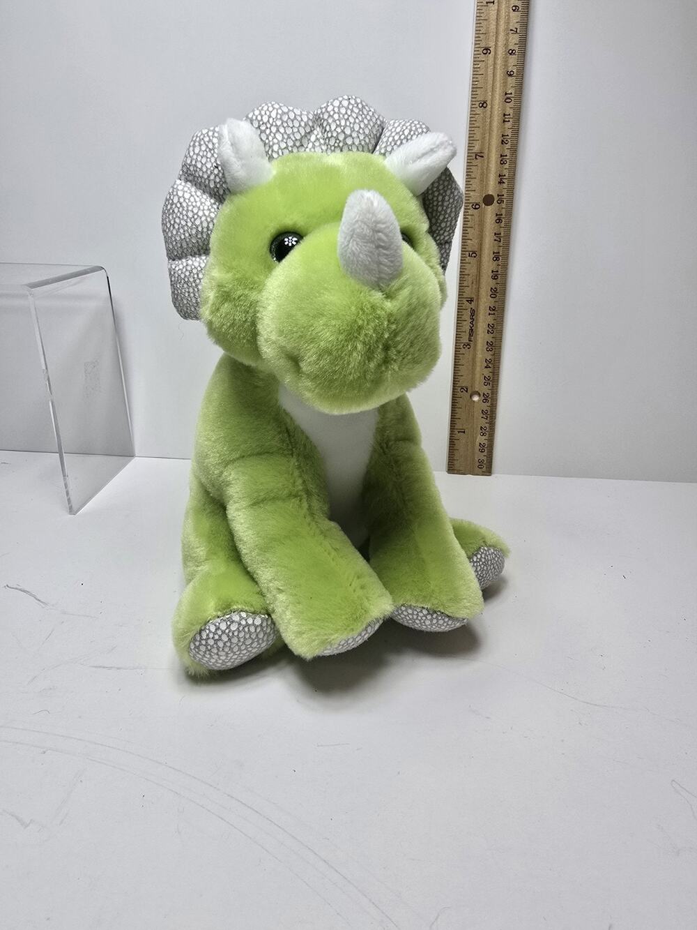 Frankford Green Triceratops Plush Dinosaur Stuffed Animal 7" Sparkly Grey Eyes